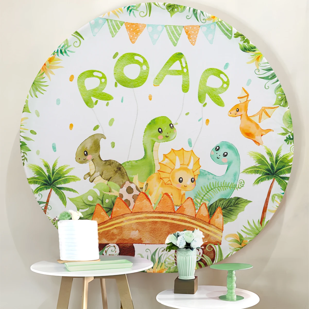 Круглый день Рождения Вечеринка фоны Единорог динозавр Фламинго ферма животные