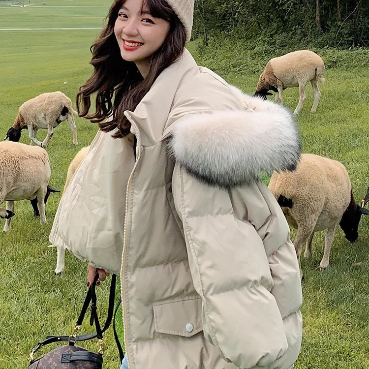 WYWMY Winter Cotton Padded Coat Women Parka Full Sleeve Loose Thicken Warm Outwear Ladies Korean Fashion Fur Collar Solid Jacket