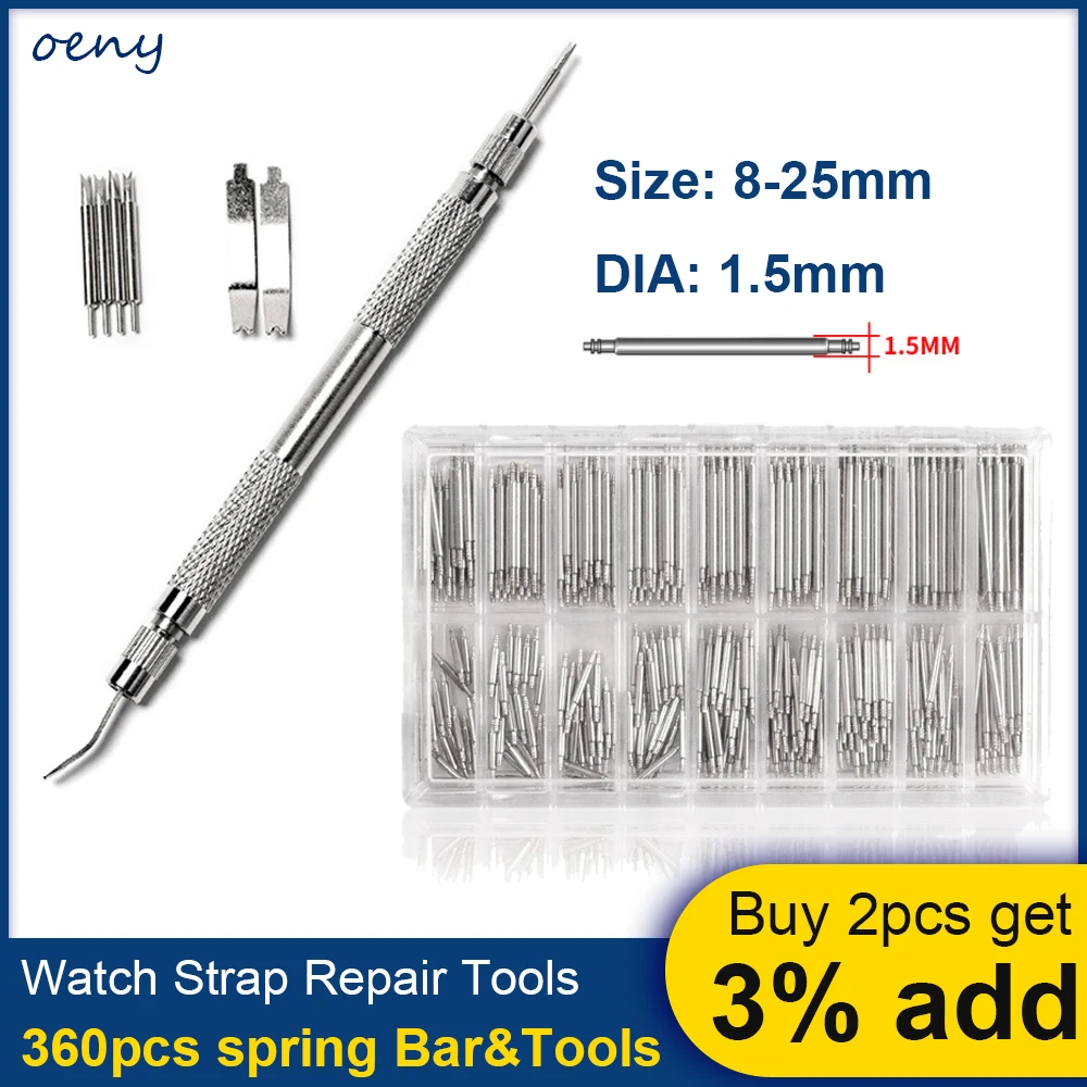 

360pcs/Set Watch Accessories watchmaker repair tool Watchband Stainless Steel Metal Spring Bars 8mm-25mm Strap Belt Reair tools