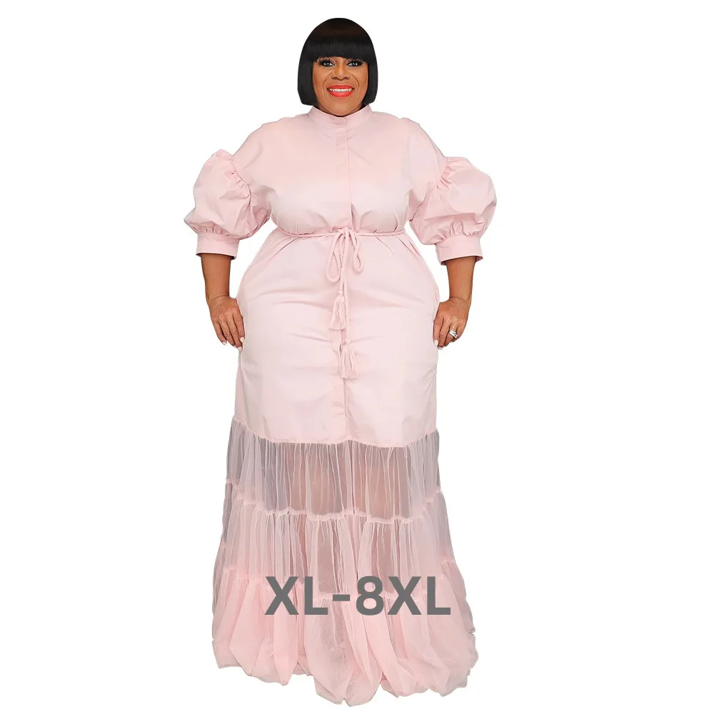 

Plus Size Elegant Sexy Half Mesh Short Sleeve Low Cut Evening Party Long dress Dresses for Women Female 3xl 4xl 5xl 6xl