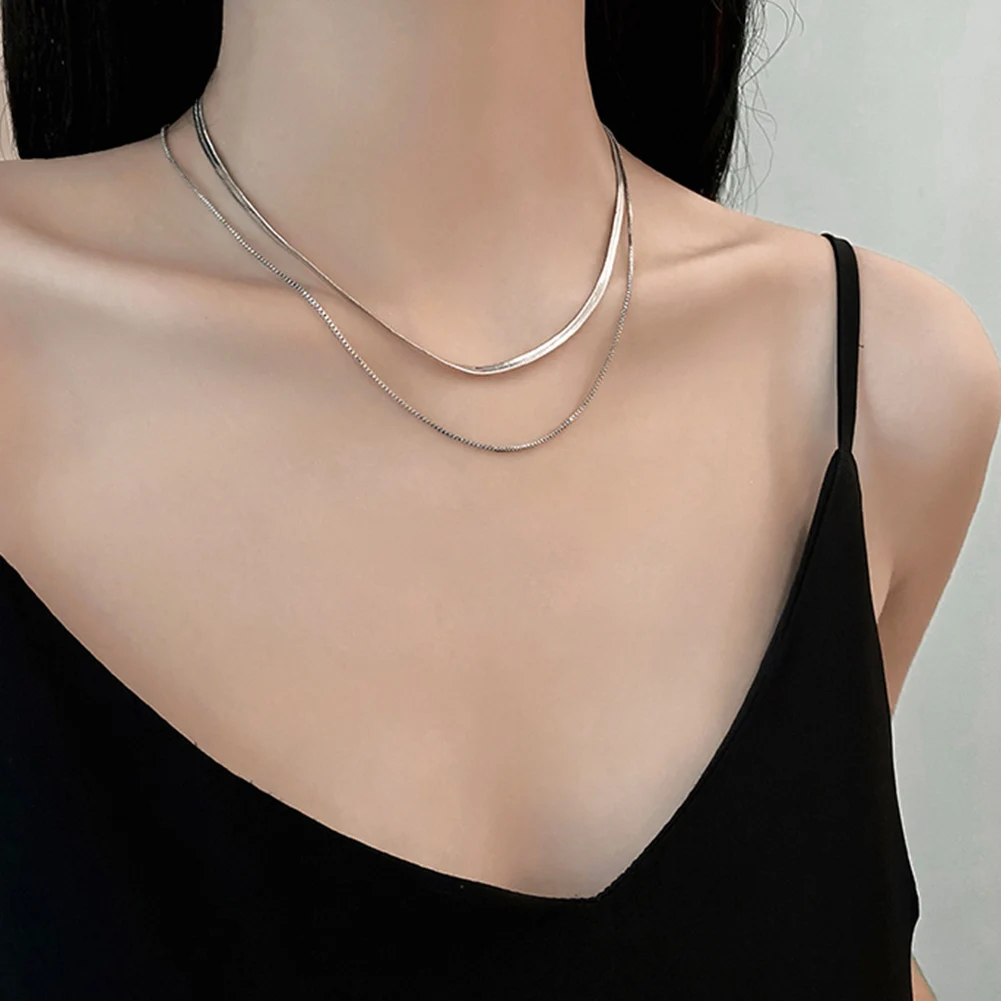 

Fashion Long Flat Girls Jewelry Party Double Layered Herringbone Necklace