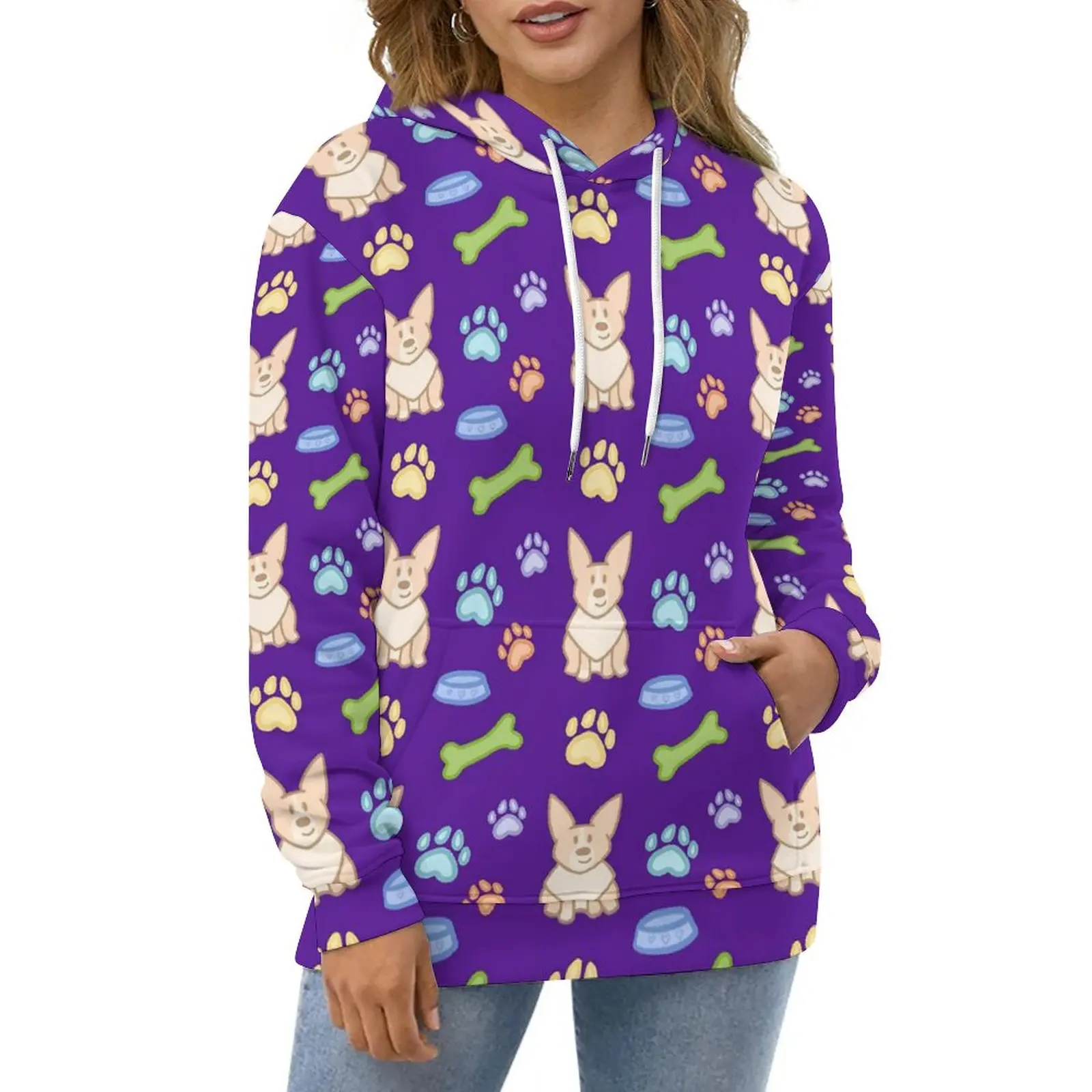 

Cute Corgi Print Hoodies Winter Color Paws Hip Hop Oversize Hoodie Unisex Long Sleeve Retro Graphic Casual Hooded Sweatshirts