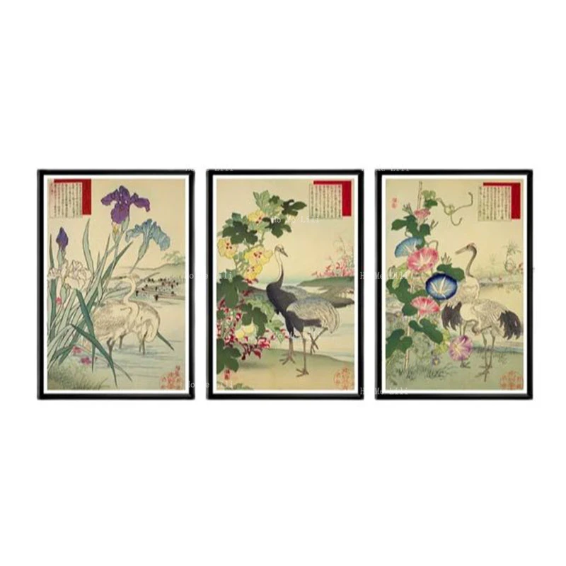 

Vintage Flowers And Birds Japanese Prints Cranes And Herons Posters Canvas Wall Art For Livingroom Bedroom Decor