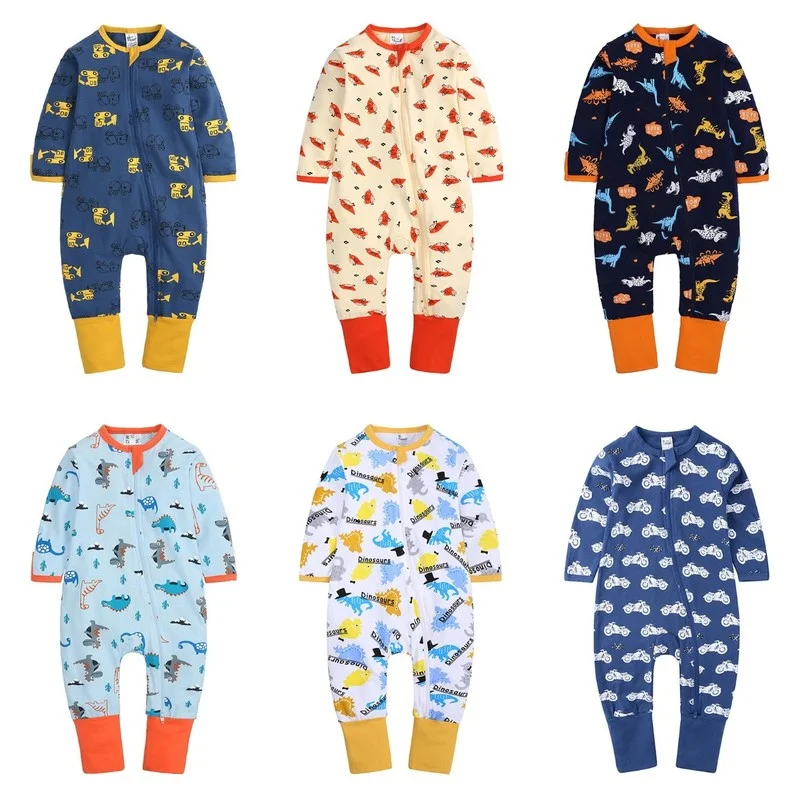 Autumn Cartoon Dinosaur Baby Onesies Boys and Girls Kids Romper Zipper Newborn Clothes Cotton Long Sleeve Romper Dropshipping
