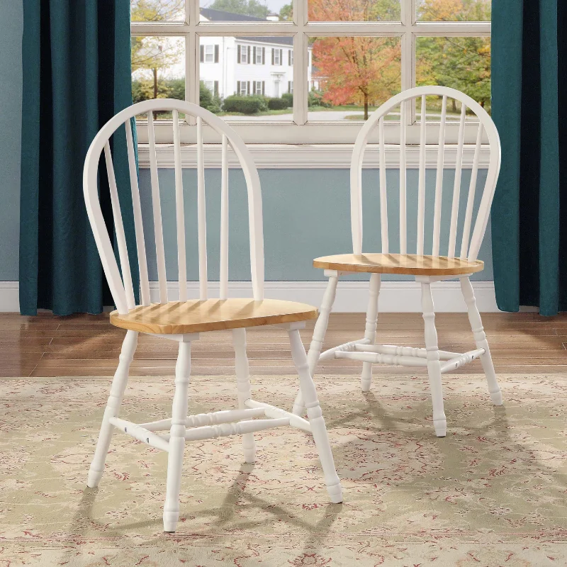 BOUSSAC Homes And Gardens Autumn Lane Windsor Solid Wood Dining Chairs, White And Oak (Set Of 2)