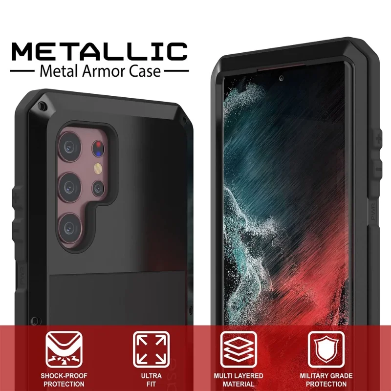 

Case For Samsung S22 Ultra S23 Ultra Plus Note 20 Ultra Case Heavy Duty Protection Doom Armor Metal Aluminum Phone Luxury Cover