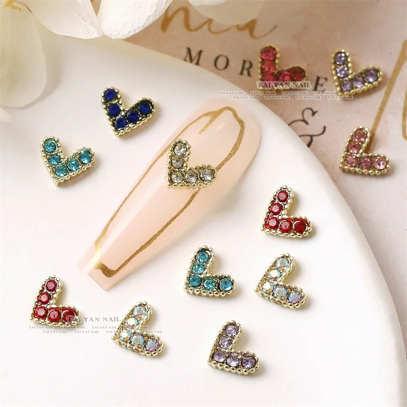 

20Pcs Light Luxury Zircon Nail Art Charms Super Glitter V Shape Alloy Metal Heart Nails Accessories Crystal Jewelry Rhinestones