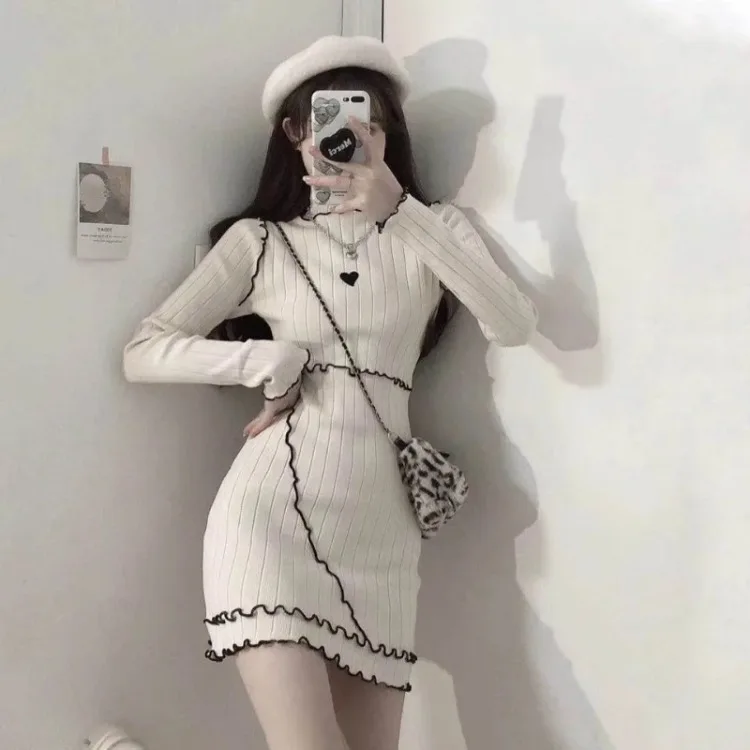 Vestidos De Mujer женское вязаное платье облегающее тонкое дикое с длинным рукавом гриб