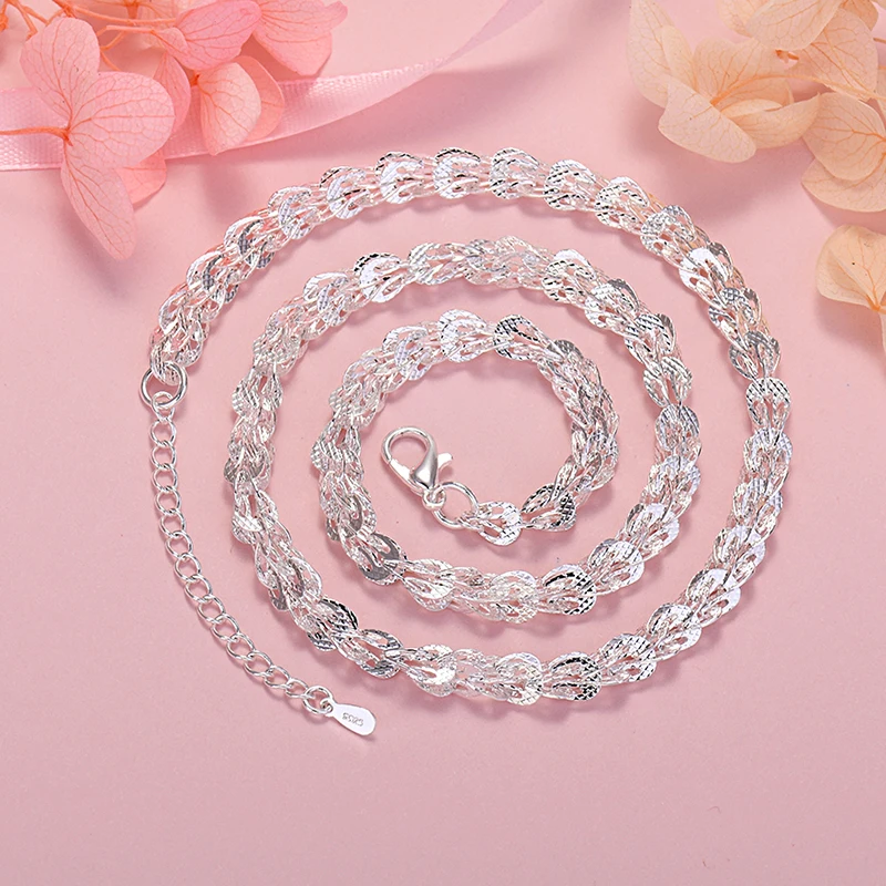 

korean fashion 925 sterling Silver lathe engraved pattern chain Necklace For Women Noble Party Wedding Jewelry Christmas gifts