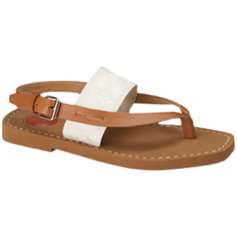 

Summer New Sandals Women's Square Toe Clip Toe Flat Casual Beach Shoes Plus Size Gladiator Sandal Ladies Flip Flops Brown 42