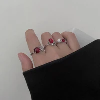 vintage red stone series women rings simple pinky accessories open ring band elegant engagement bohemian jewelry rings