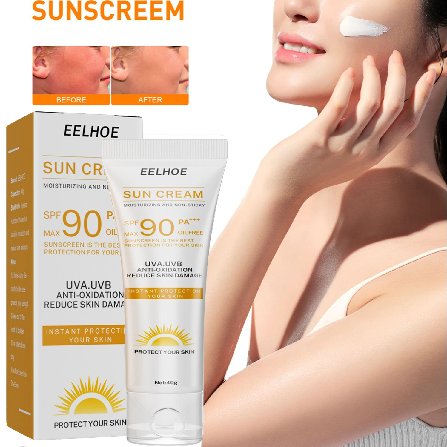 

SPF 90+ Sunscreen Cream Anti-Aging Oil-control Sunblock Skin Protective Cream Moisturizing Whitening Waterproof Body Care 40G