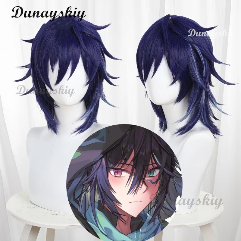 Парик для косплея Genshin Impact Ororon парик игры темно-синие короткие волосы Natlan
