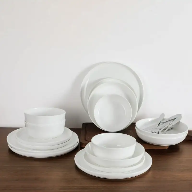 

Natural White Bone China Coupe Dinnerware Set, Service for 4 Gift set Cucharas acero inoxidable Kitchen cutlery Plastic plates r