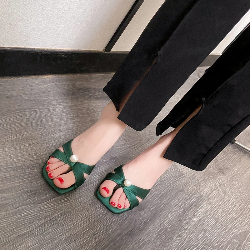 New Women's High Heel Sandals Square Toe Exotic Heel Women's Shoes Summer Chic Ins Style Shoes Black Casual Shoes Size 35-40