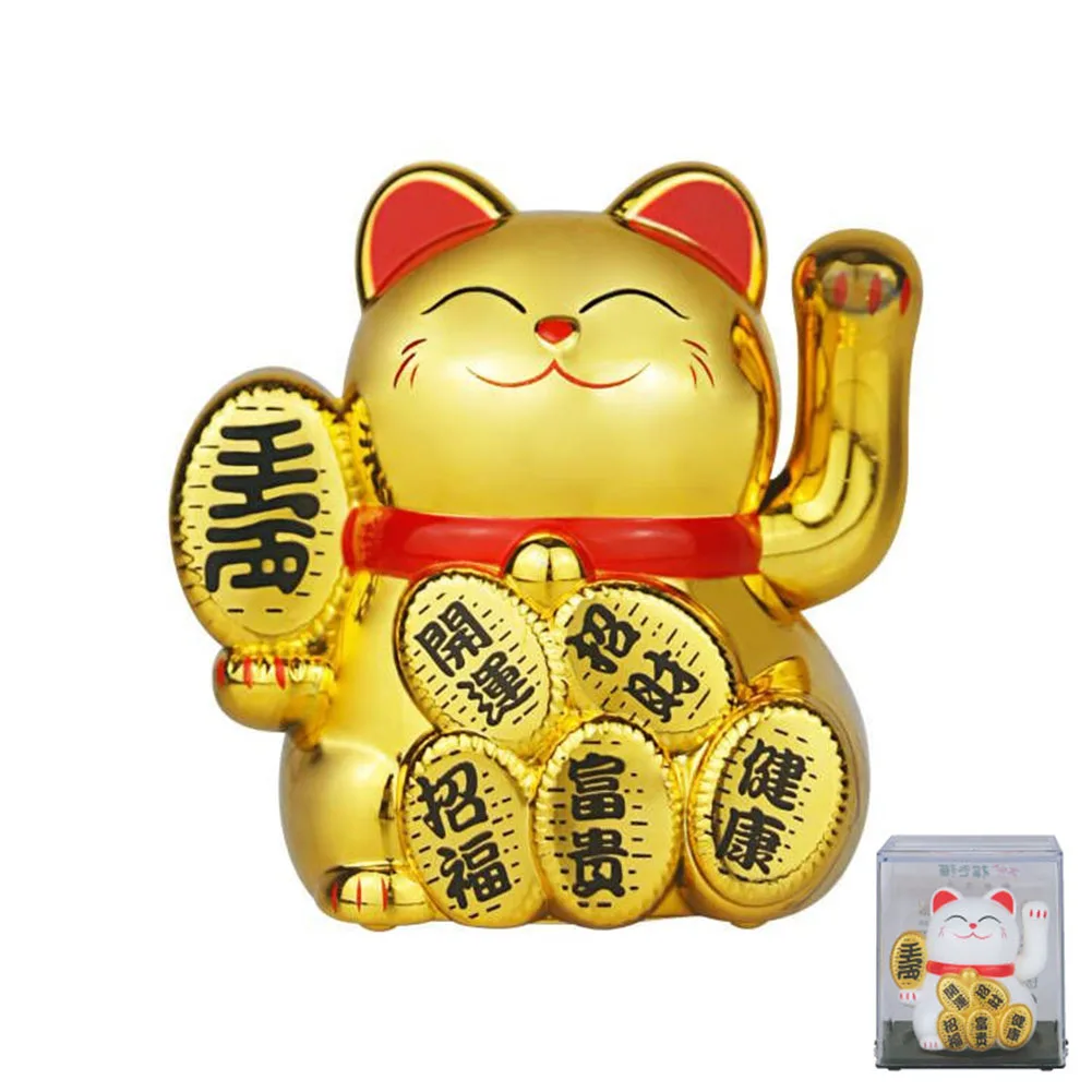 

1pc 2inch Lucky Cat Ornament Mini Solar Automatic Waving Lucky Cat Bonsai Car Decoration Sculpture Statue Home Desktop Ornament