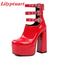 lilyptuart za platform ankle boots2022 winter round head rivet buckle zipper luxury designer womens shoes sexy chunky heels