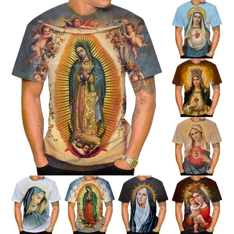 

Summer Virgin Mary T Shirt for Men Women Religious Christian Faith Print Oversize Short Sleeve Casual Myth Tees Ladies Clothes