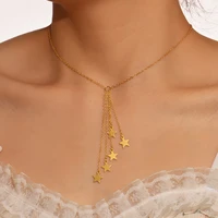 luxury fashion new gold simple ins style necklace long five pointed star metal pendant