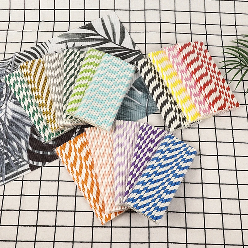 

100pcs Stripes Disposable Paper Drinking Straws Birthday Christmas Paper Straws