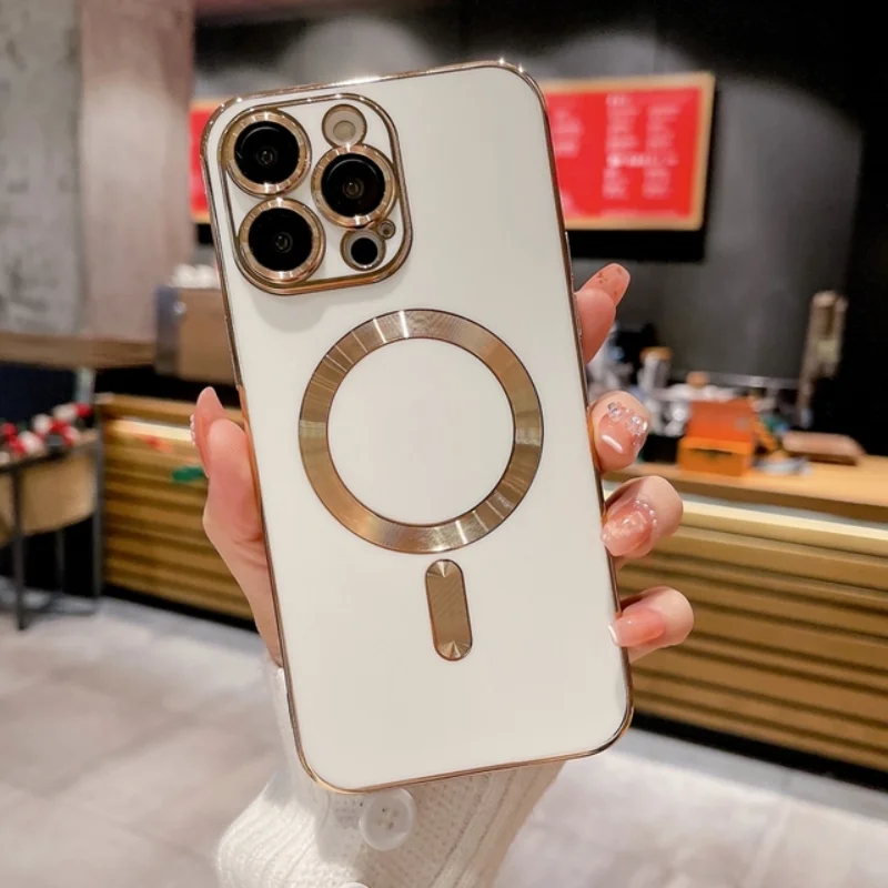 

Fashion luxury wireless rechargeable phone case for iPhone 14 13 12 11 Pro Max Plus soft magnetic plated bumper silicone cover