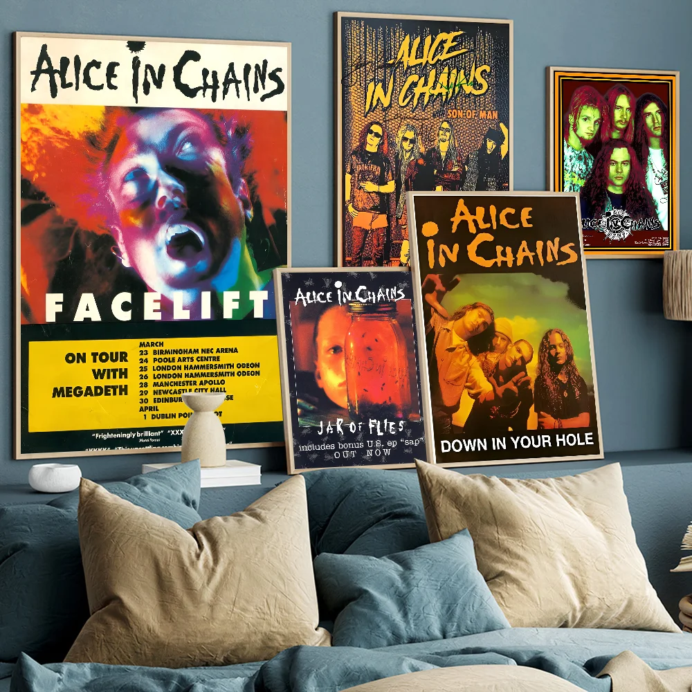 A-alice I-in C-chains Ретро Стиль Плакат Наклейки Hd Качество Клей Настенное Искусство Для