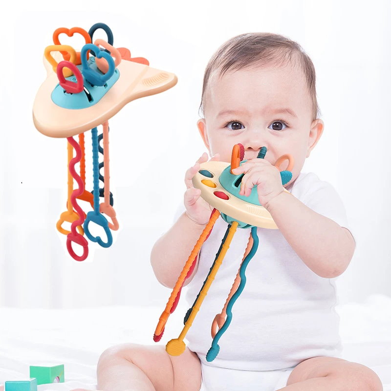

Montessori Pull String Baby Toys Early Education Sensory Baby Can Chew Enlightenment Soft Glue Flying Saucer Baby Games Toys