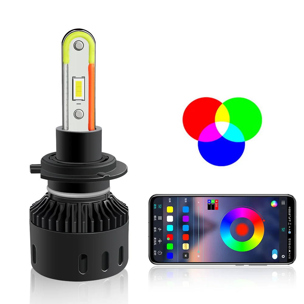 Светодиодная разноцветная лампа для автомобильных фар с Bluetooth управлением через