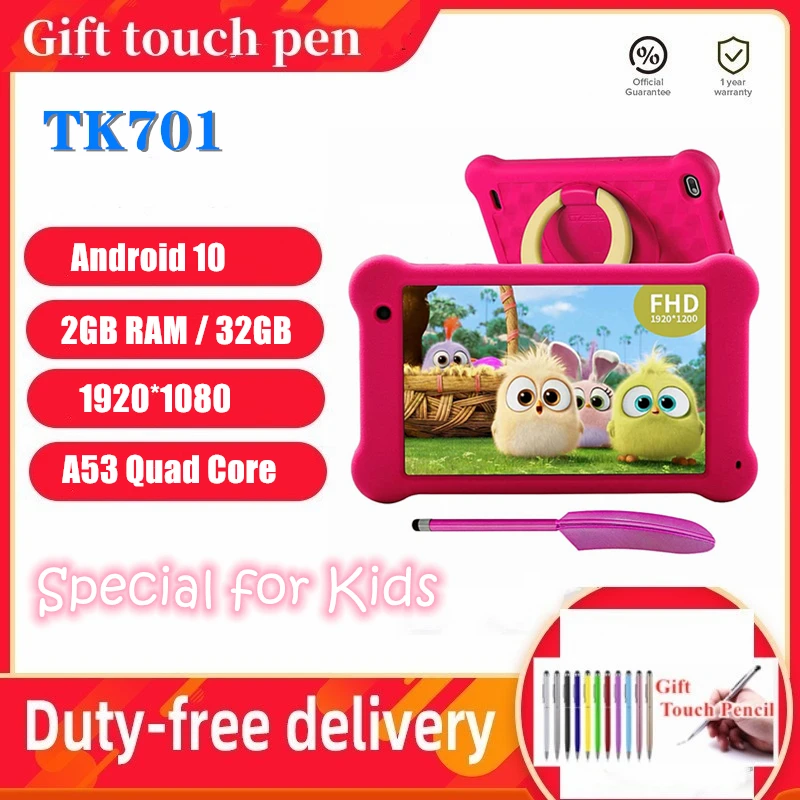 

2023 Kids Tablet 7 Inch WiFi Android 10 2GB RAM 32GB ROM 1920 x 1080FHD Capacitive Screen Kid Desk APP and 10+ pre-installed kid