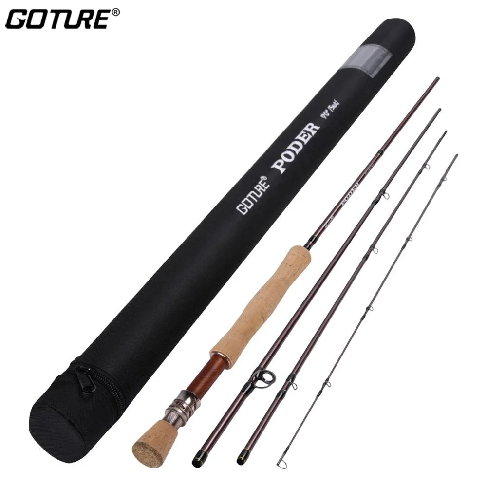 GOTURE New 2.7m Fly Fishing Rod 4 Section High Grade AA Cork Handle 30+36T Carbon Fiber Fly Travel Rod With Tube Bag