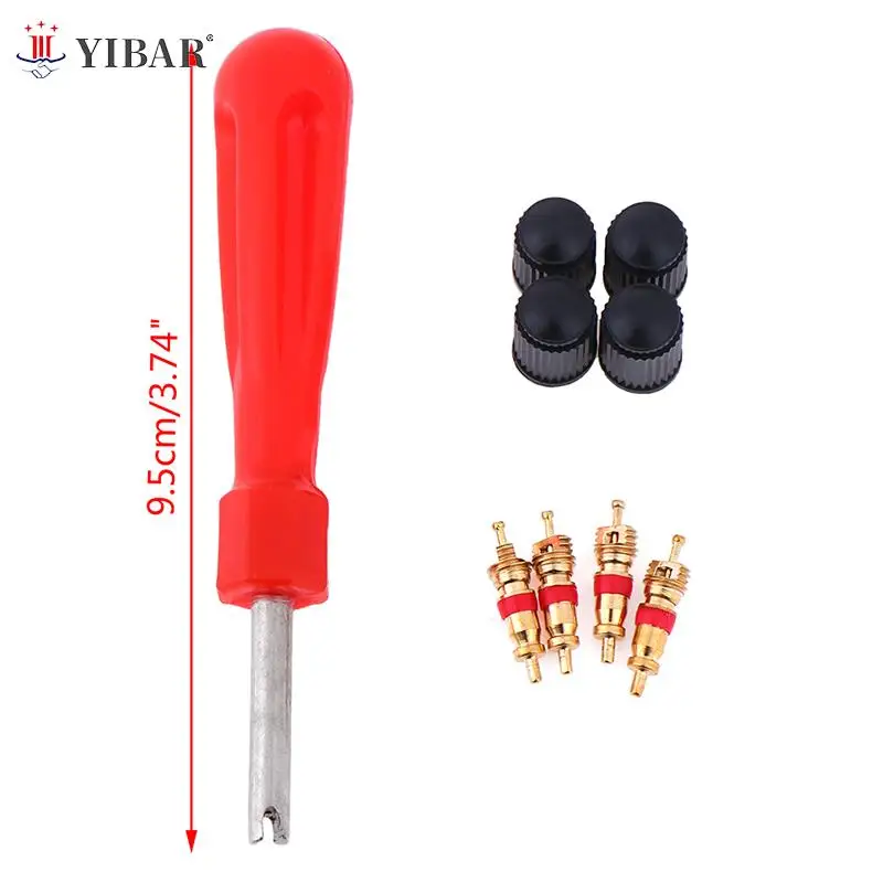 

1 Set Tire Valve Service Kit 4 Valve Cores 4 Valve Caps 1 Valve Stem Screwdriver Tire Repair Tool For Car Motorcycle Bus Truck