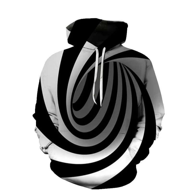 

Unisex 3D printed black and white stripe vortex series women's hooded sweatshirt casual fashion men's hoodies creative sudaderas