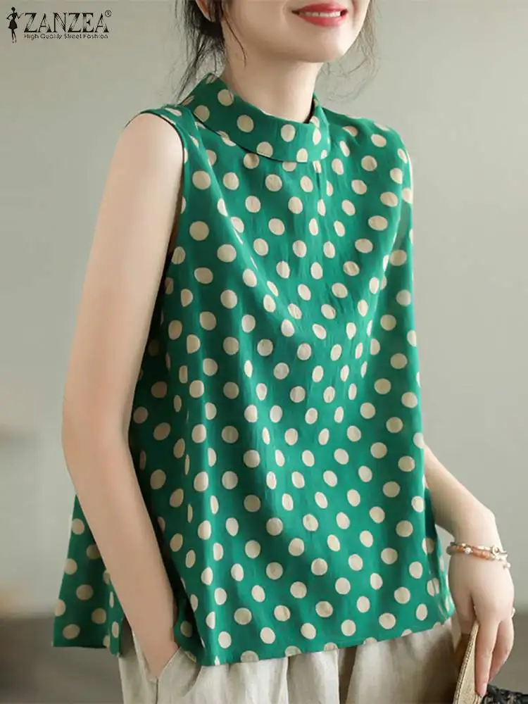 ZANZEA женская суконная майка в горошек повседневная стильная блузка без рукавов на