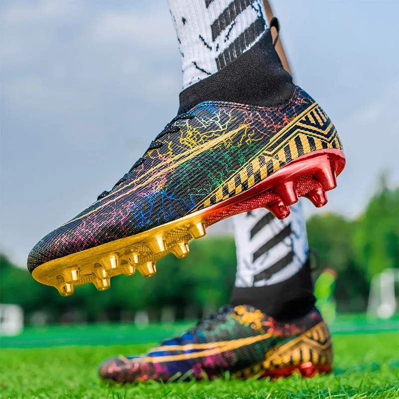 Men Professional Football Shoes High Top Non-Slip Long Spike Children Soccer Sneaker Kid Training Footwear TF/AG Free Shipping