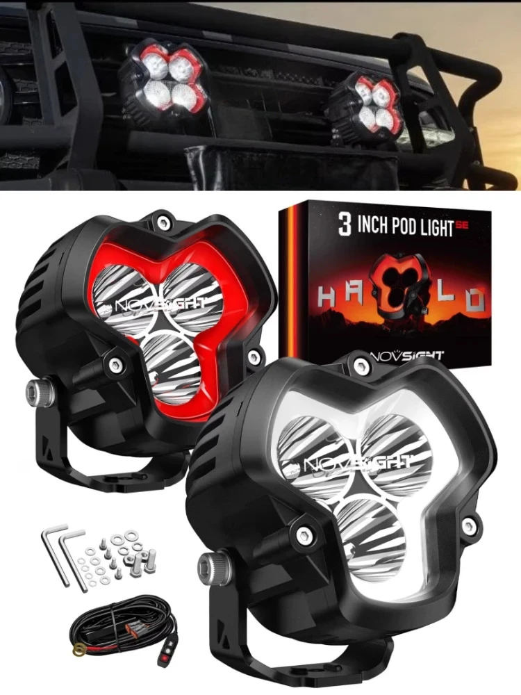 Фото Светодиодные фары для бездорожья 4x4 серии Halo SE Edition, крепление на A-стойку или крышу, для Ford Bronco, Jeep Wrangler JK JL, Tank 300, Tank 400 №2