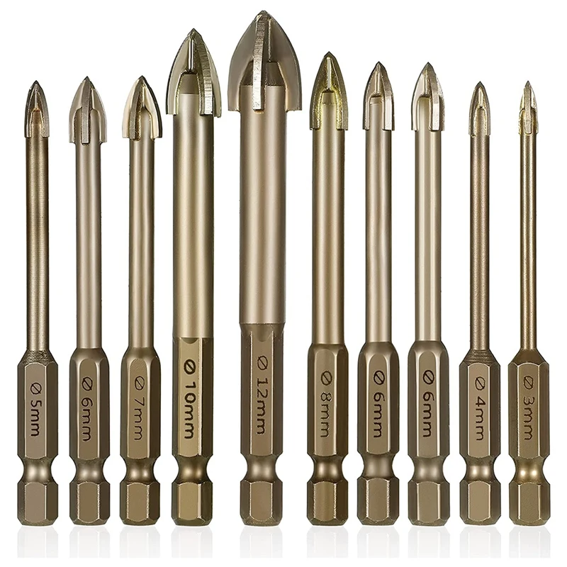 

10 Pieces Masonry Drill Bits Carbide Tip Drill Bits Set Cutting Drill Bit For Drilling Glass Tile Brick Wood Concrete