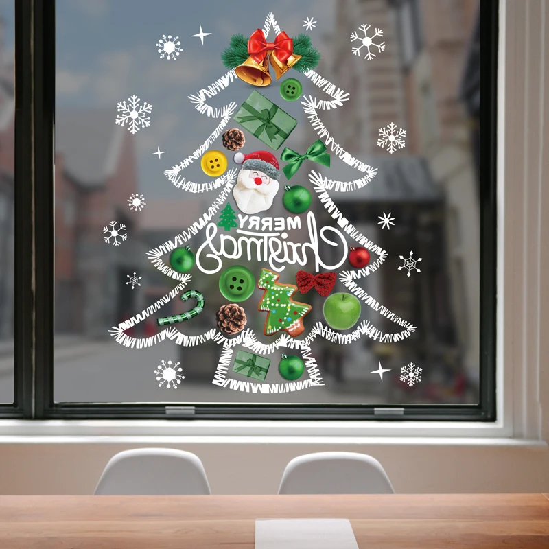 

[SHIJUEHEZI] Merry Christmas Window Stickers DIY Snowflakes Tree Wall Decals for Living Room New Year Festival Home Decoration