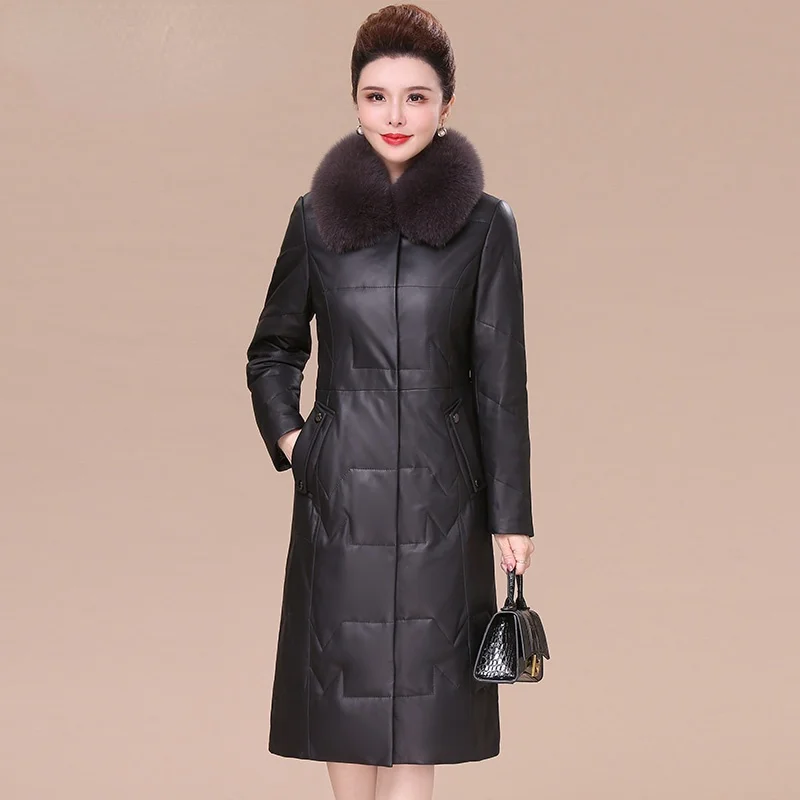 

Luxury brand 2023 Winter Big Fox Fur Collar Hooded White Duck Down Jackets 100% Genuine Sheepskin Coat Abrigos Mujer Invierno Gm