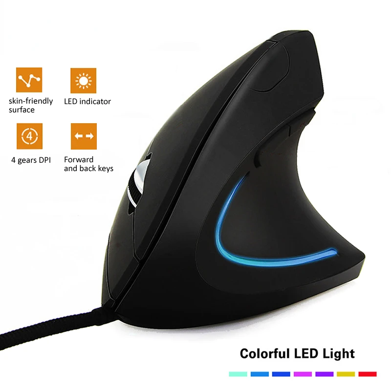 Wired Right Hand Vertical RGB Mouse Ergonomic Game Mouse 800 1200 1600 3200DPI USB Optical Wrist Health Mouse for PC Computer