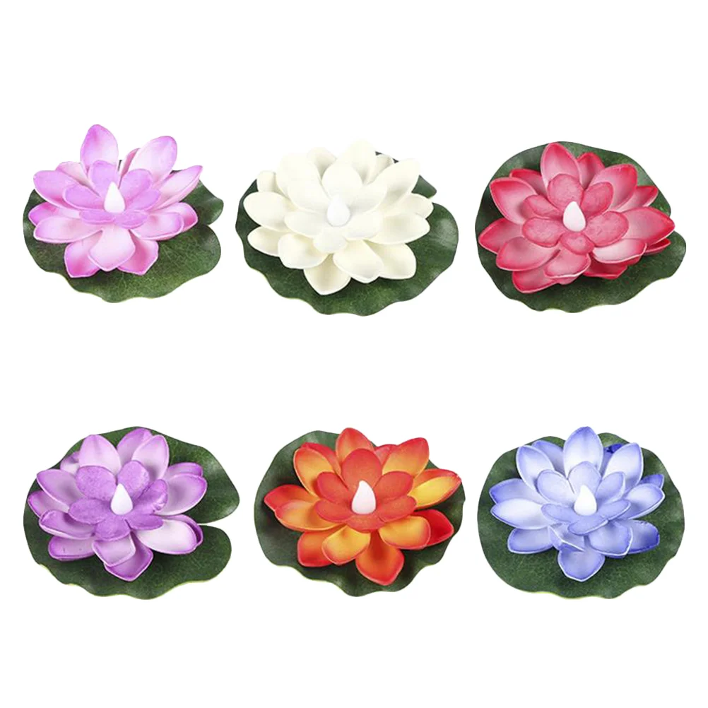 

6 Pcs Lotus Floating Water Lamp Flotantes Para Agua Fake Flowers Swimming Pool Light Decor Lily Pads Pond Floral Lights