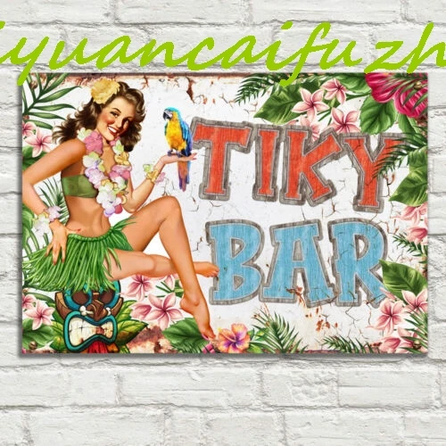 SJKY TIKI BAR Девушка Сад Металлическая Олово Табличка Знак Человек Пещера Паб Клуб