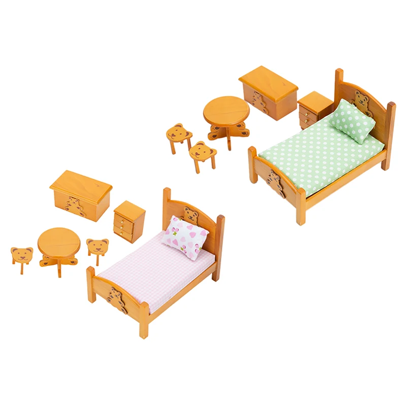 

1/12 Miniature Dollhouse Furniture Wooden Bear Table Bedroom Furniture Set Simulation Toy Dollhouse Decoration