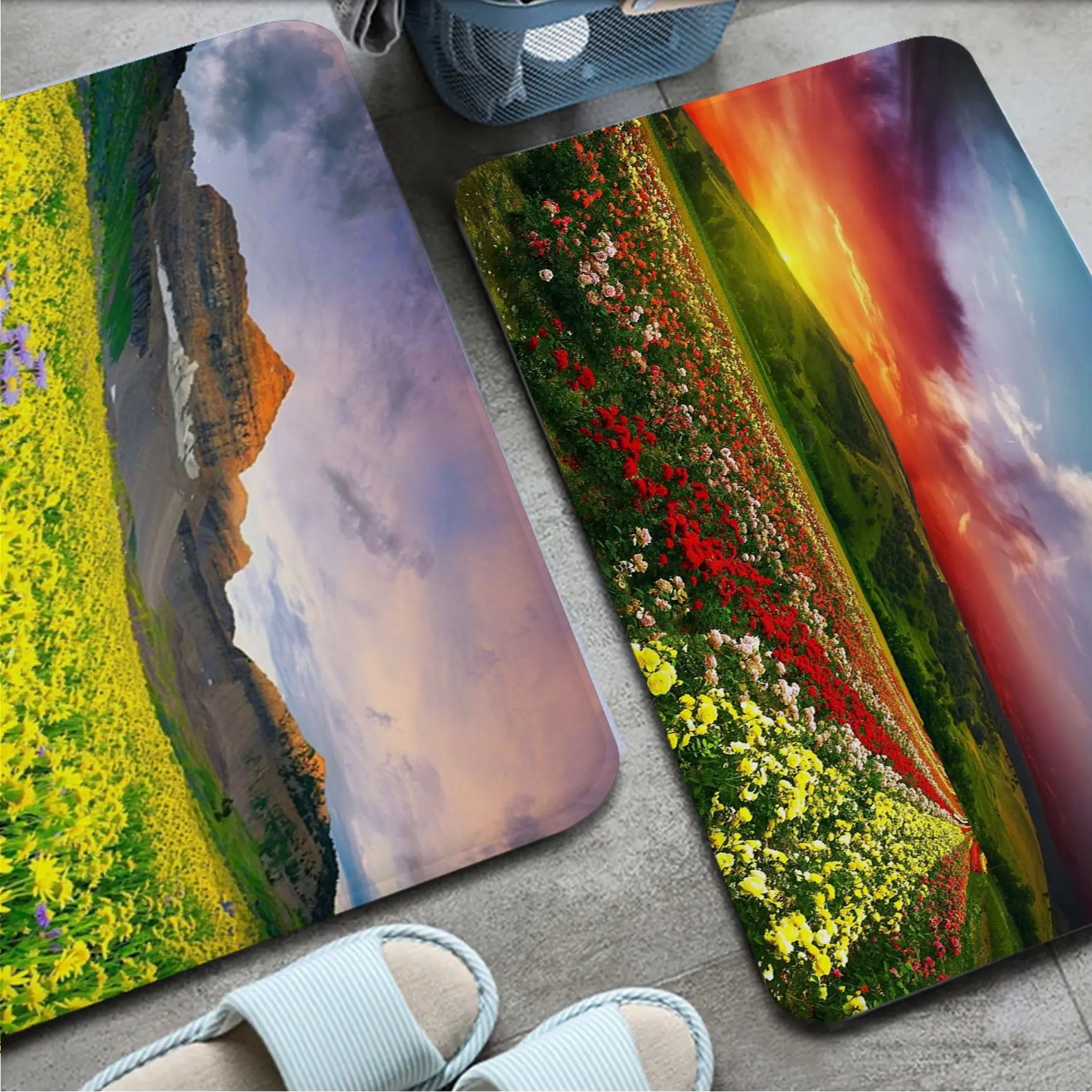 

Flowers Style Room Mats Washable Non-Slip Living Room Sofa Chairs Area Mat Kitchen Alfombra