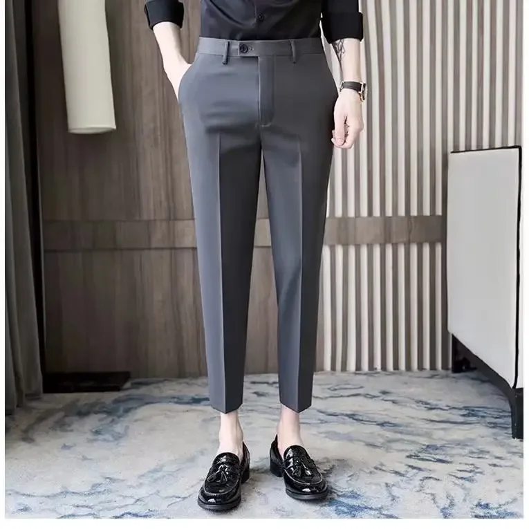 Повседневные мужские брюки из ледяного шелка эластичные облегающие деловые