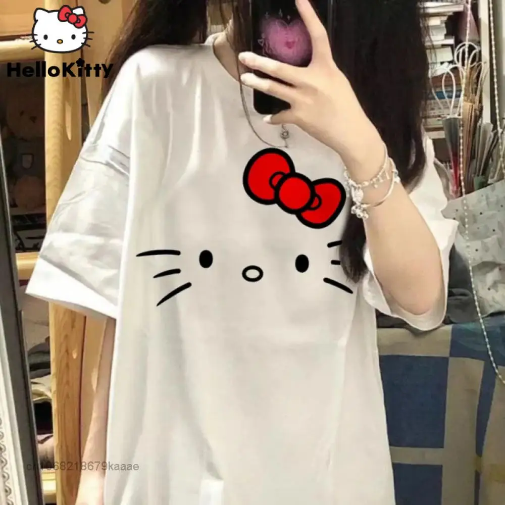 

Sanrio T-Shirt Hello Kitty Clothes Summer Kawaii Anime Loose Harajuku Korean Version Oversize Short Sleeve Student Girl Casual
