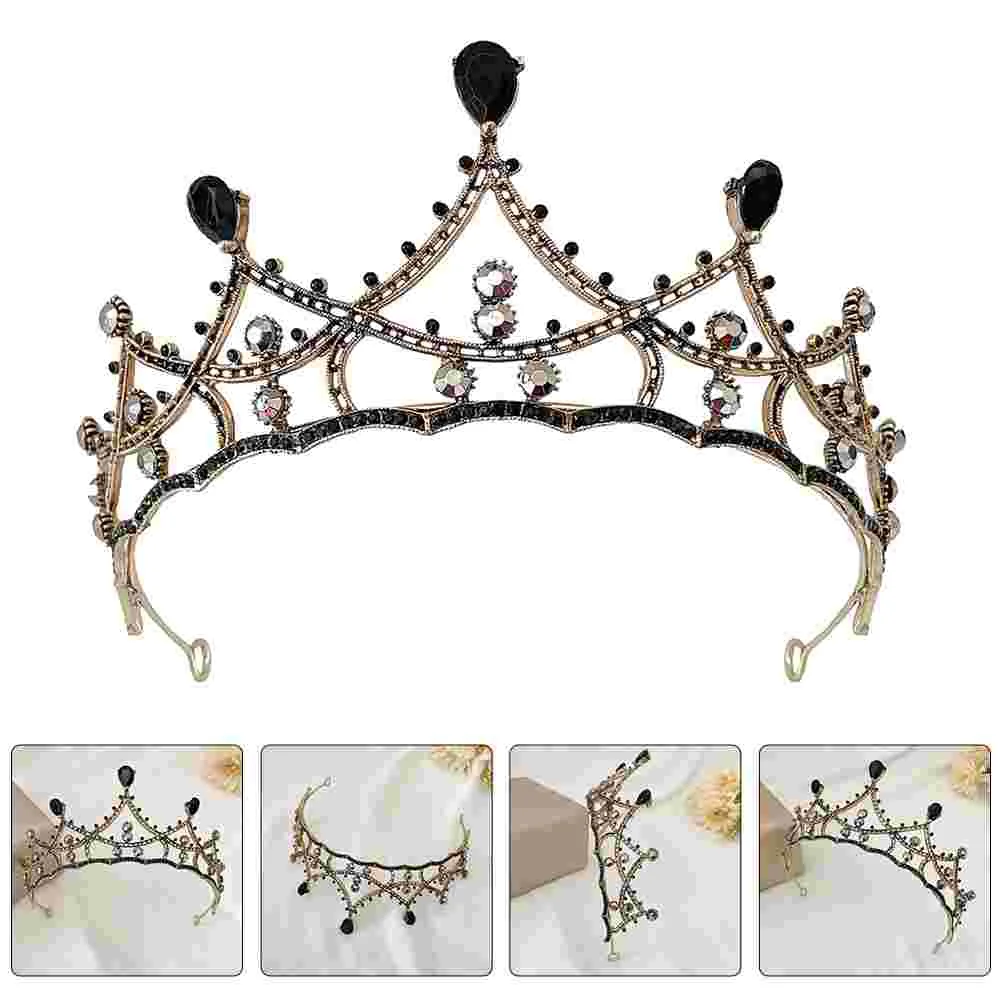 

Black Crown Tiaras Prom Wedding Headdress Bridal Bride European American Banquets Headpieces Zinc Alloy Diamante Headband