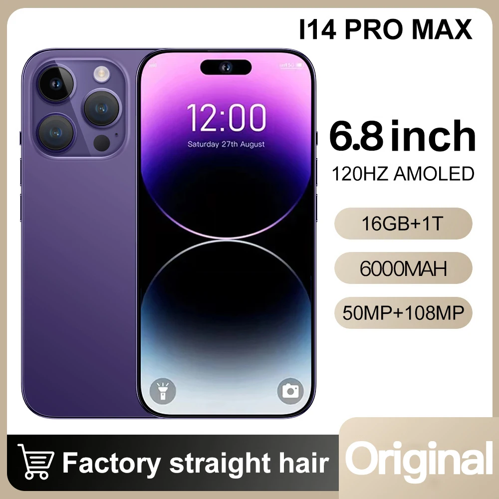 

i14 Pro Max Smartphone 6.8inch Full Screen Face ID 6000mAh Cell Phone Global Version 4G 5G Mobile Phones