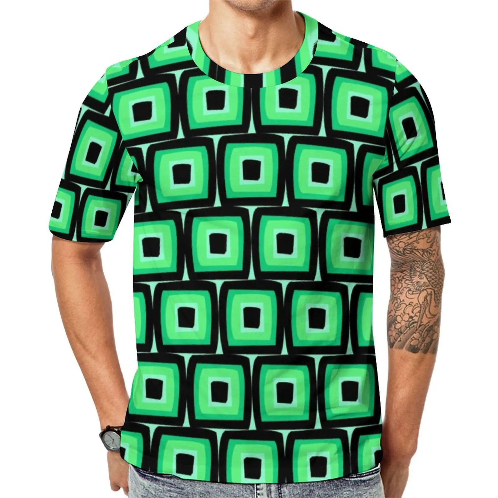 

Retro Mod Print T Shirt Green Squares Streetwear T Shirts O-Neck Popular Tee Shirt Original Mens Printed Tees Plus Size