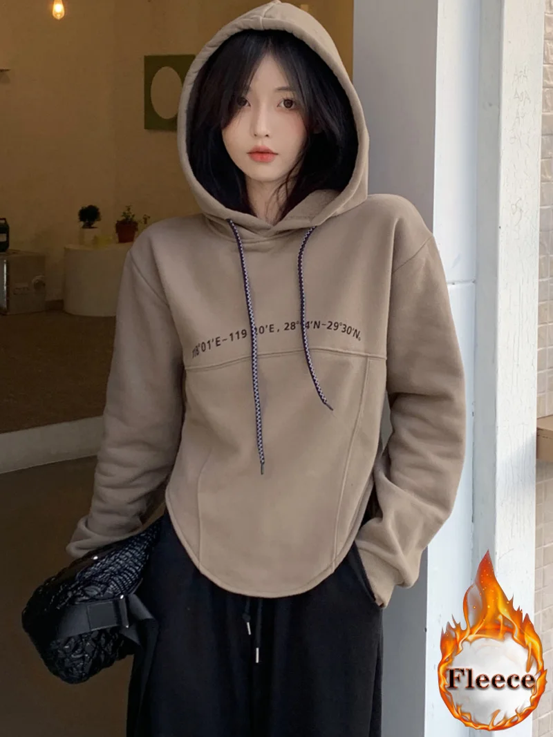 

harajuku letter print loose hoodie autumn winter fleece hoodies women casual full Sleeve hooded sweatshirt crop top y2k clothes