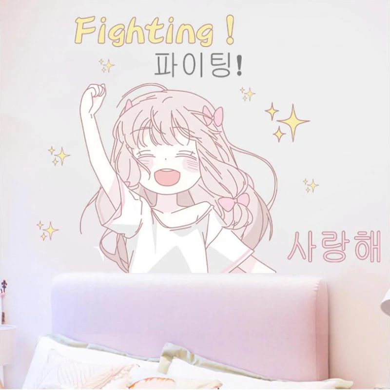 Самоклеящиеся корейские Розовые наклейки на стену украшение для спальни девушки